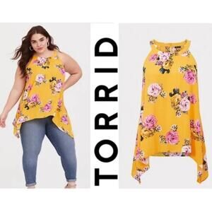 Torrid 4 Women 4x Yellow Floral Spring Halter Keyhole Flowy Tank Top